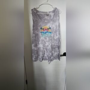 Lane Bryant Gray Tie-Dye Tank Top with Tropical Print